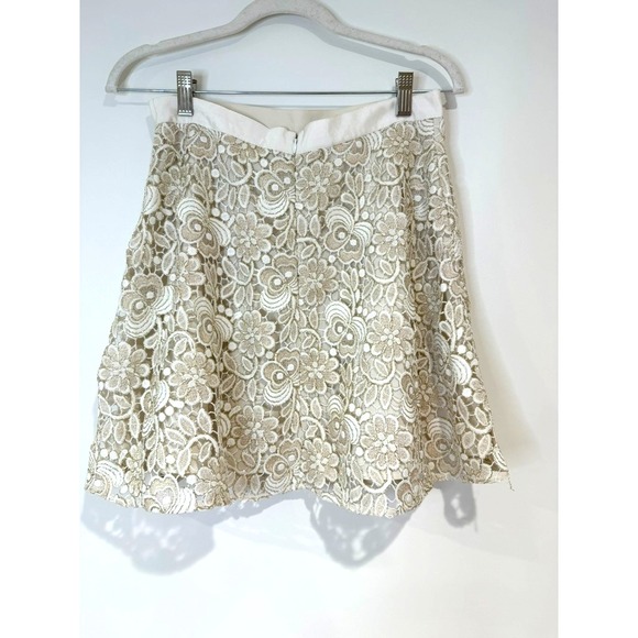 Club Monaco Floral A-line Mini Skirt Ivory and Gold Lace Size 6 - Picture 2 of 7